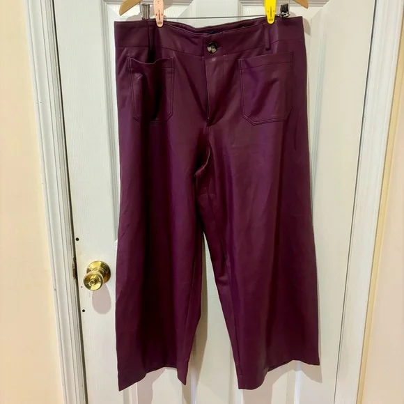 NWT MAEVE Anthropologie Colette Faux Leather Crop Wide Leg Pants in Violet | 16W - Picture 9 of 9